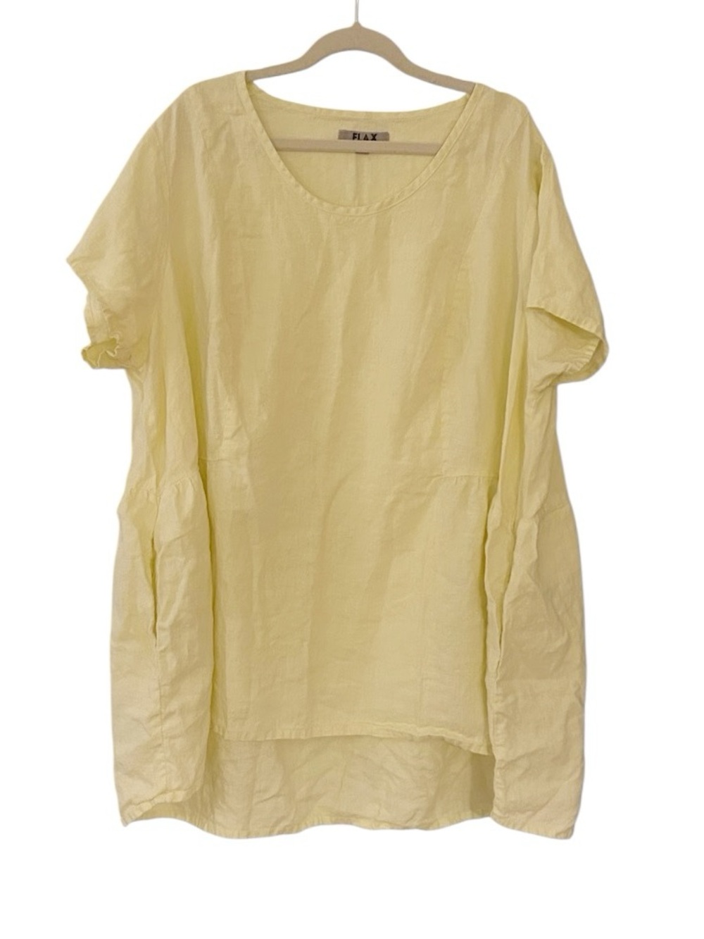 Flax Top Size 2G Plus Size Yellow Tunic Linen Pockets